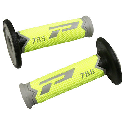 PROGRIP MOTORCYCLE OFF ROAD 788 TRIPLE DENSITY HANDLE COATING SPECIAL EDITION FLUO DESIGN GREY-FLUO YELLOW-BLACK CLOSED END 115mm (CROSS-MX) (PAIR)