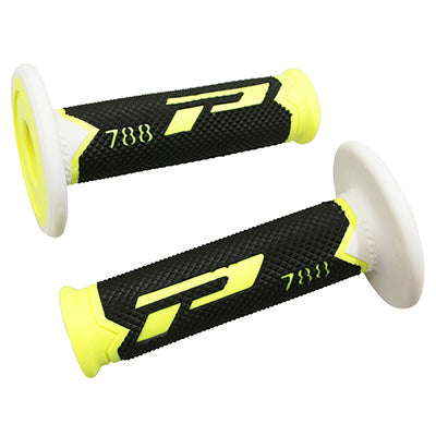 PROGRIP MOTORCYCLE OFF ROAD 788 TRIPLE DENSITY HANDLE COATING SPECIAL EDITION FLUO DESIGN FLUO FLUO YELLOW-BLACK-WHITE CLOSED END 115mm (CROSS-MX) (PAIR)