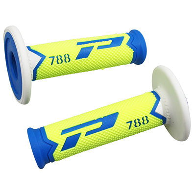 PROGRIP MOTORCYCLE OFF ROAD 788 TRIPLE DENSITY HANDLE COATING SPECIAL EDITION FLUO DESIGN LIGHT BLUE-FLUO YELLOW-WHITE CLOSED END 115mm (CROSS-MX) (PAIR)