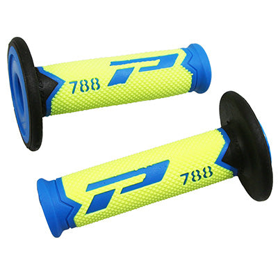 REVETEMENT POIGNEE PROGRIP MOTO OFF ROAD 788 TRIPLE DENSITE SPECIAL EDITION FLUO DESIGN BLEU LIGHT-JAUNE FLUO-NOIR CLOSED END 115mm (CROSS-MX) (PAIRE)