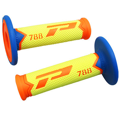 PROGRIP MOTORCYCLE OFF ROAD 788 TRIPLE DENSITY HANDLE COATING SPECIAL EDITION FLUO DESIGN FLUO ORANGE-FLUO YELLOW-BLUE LIGHT CLOSED END 115mm (CROSS-MX) (PAIR)