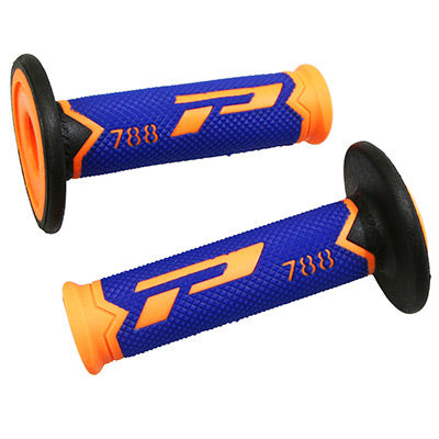 REVETEMENT POIGNEE PROGRIP MOTO OFF ROAD 788 TRIPLE DENSITE SPECIAL EDITION FLUO DESIGN ORANGE FLUO-BLEU-NOIR CLOSED END 115mm (CROSS-MX) (PAIRE)