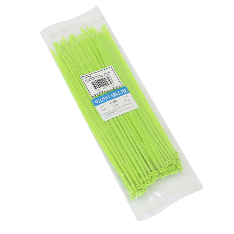 COLLIER DE SERRAGE NYLON TYPE RILSAN 3,6x250mm VERT FLUO (VENDU PAR 100)  -P2R-