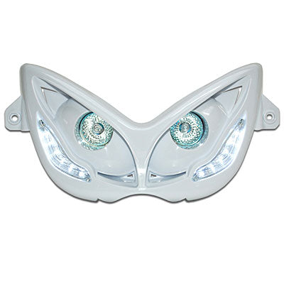 DOUBLE OPTIQUE SCOOT REPLAY RR8 POUR MBK 50 NITRO 1997+2012-YAMAHA 50 AEROX 1997+2012 BLANC AVEC LEDS BLANCHES