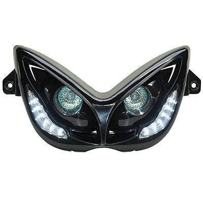 DOUBLE OPTIQUE SCOOT REPLAY RR8 POUR MBK 50 NITRO 1997+2012-YAMAHA 50 AEROX 1997+2012 NOIR AVEC LEDS BLANCHES