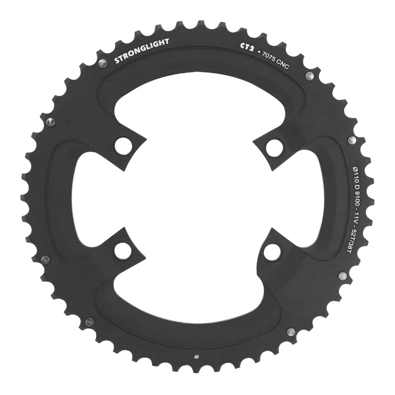 ROAD CHAINRING 4BRA D.110 FOR SHIMANO DURA-ACE 9100 STRONGLIGHT 52TTS EXTERIOR BLACK CT2 11V. FOR INTERIOR 38TTS