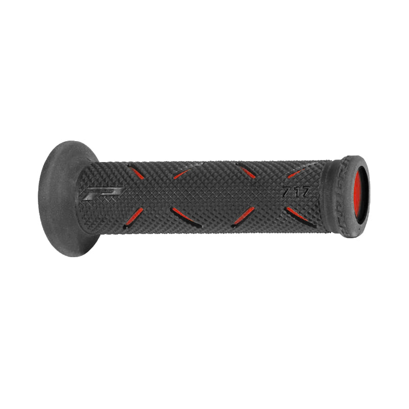 REVETEMENT POIGNEE PROGRIP MOTO ON ROAD 717 DOUBLE DENSITE NOIR-ROUGE OPEN END 122mm (PAIRE)