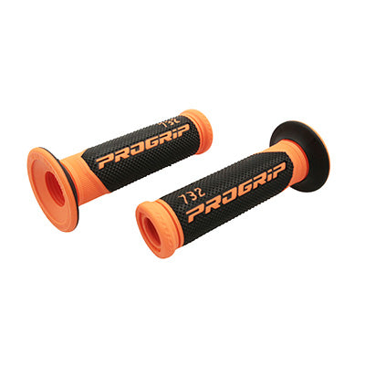 REVETEMENT POIGNEE PROGRIP SCOOTER ON ROAD 732 DOUBLE DENSITE NOIR-ORANGE FLUO OPEN END 125mm (PAIRE)