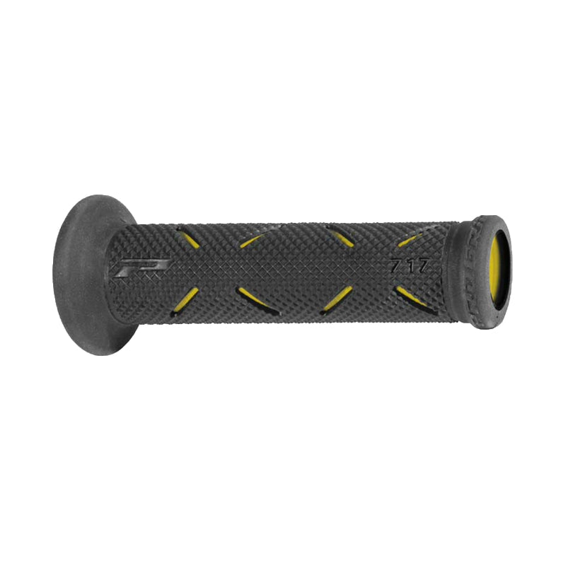 PROGRIP MOTO ON ROAD 717 DUBBELE DICHTHEID GRIP BEDEKKING ZWART-GEEL OPEN EIND 122 mm (PAAR)