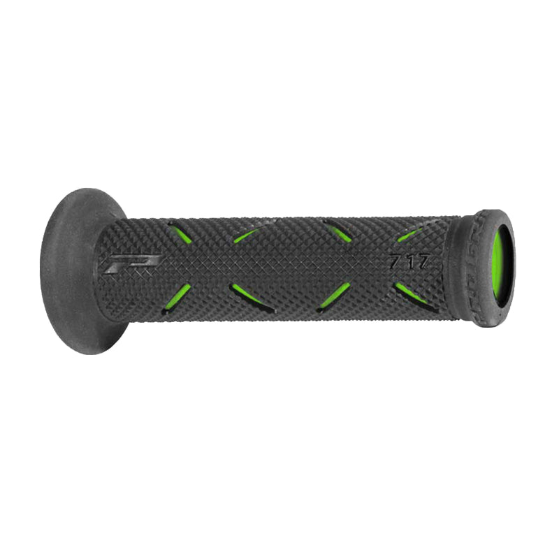 REVETEMENT POIGNEE PROGRIP MOTO ON ROAD 717 DOUBLE DENSITE NOIR-VERT OPEN END 122mm (PAIRE)