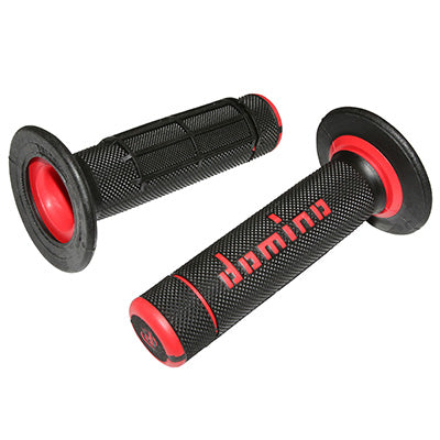 REVETEMENT POIGNEE DOMINO MOTO OFF ROAD A020 NOIR-ROUGE CLOSED END 120-123mm (PAIRE)