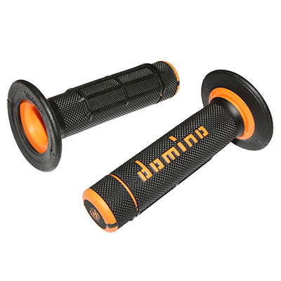 REVETEMENT POIGNEE DOMINO MOTO OFF ROAD A020 NOIR-ORANGE CLOSED END 120-123mm (PAIRE)