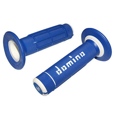 REVETEMENT POIGNEE DOMINO MOTO OFF ROAD A020 BLEU-BLANC CLOSED END 120-123mm (PAIRE)