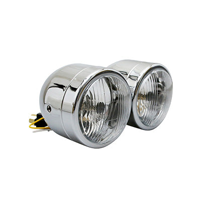 AVOC MOTORKOPLAMP DUBBELE DIAM 90 mm H4 LAMP + CHROOM PARKEERLICHT BEVESTIGINGSRUIMTE 210 mm (CE GOEDGEKEURD)