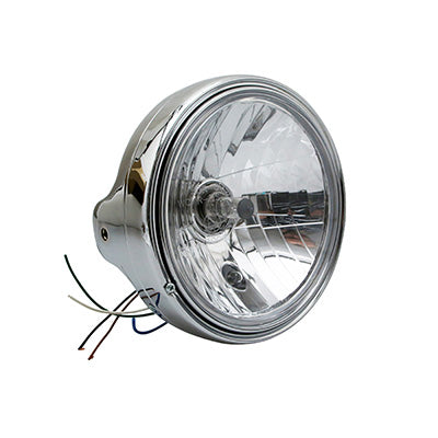 PHARE-OPTIQUE MOTO AVOC TYPE GUZZI DIAM 200 mm CUVELAGE OPTIQUE LISSE Ø180mm LAMPE H4 60-55W + FEU DE POSITION CHROME CORPS ACIER (HOMOLOGUE CE)