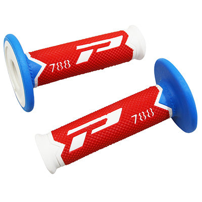 PROGRIP MOTORCYCLE OFF ROAD 788 TRIPLE DENSITY GRIP COATING SPECIAL EDITION WHITE-RED-BLUE LIGHT CLOSED END 115mm (CROSS-MX) (PAIR)