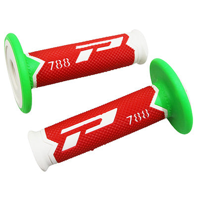 PROGRIP MOTORCYCLE OFF ROAD 788 TRIPLE DENSITY HANDLE COATING SPECIAL EDITION FLUO DESIGN WHITE-RED-FLUO GREEN CLOSED END 115mm (CROSS-MX) (PAIR)