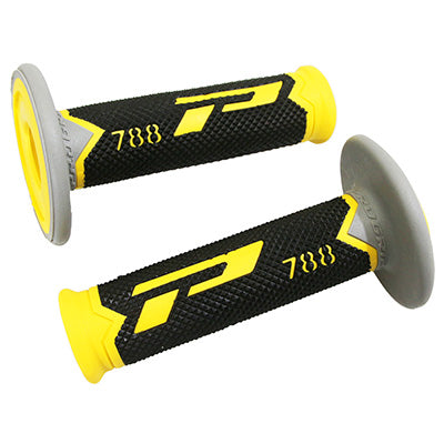 REVETEMENT POIGNEE PROGRIP MOTO OFF ROAD 788 TRIPLE DENSITE BASE COLOR JAUNE-NOIR-GRIS CLOSED END 115mm (CROSS-MX) (PAIRE)