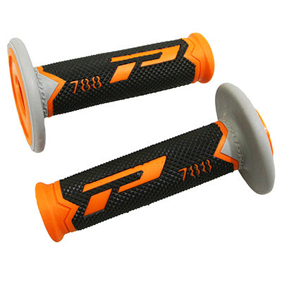 REVETEMENT POIGNEE PROGRIP MOTO OFF ROAD 788 TRIPLE DENSITE BASE COLOR ORANGE-NOIR-GRIS CLOSED END 115mm (CROSS-MX) (PAIRE)