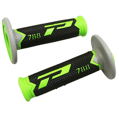 REVETEMENT POIGNEE PROGRIP MOTO OFF ROAD 788 TRIPLE DENSITE BASE COLOR VERT-NOIR-GRIS CLOSED END 115mm (CROSS-MX) (PAIRE)