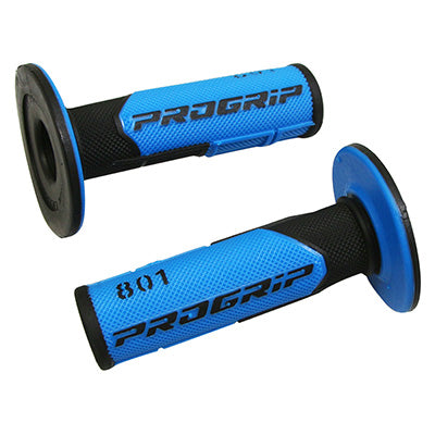 PROGRIP MOTO OFF ROAD 801 DUBBELE DICHTHEID GRIP BEDEKKING ZWART-BLAUW BASIS LICHT GESLOTEN EINDE 115 mm (CROSS-MX) (PAAR)