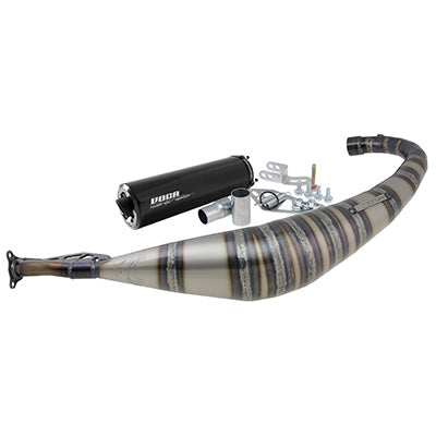 50 EXHAUST WITH VOCA ROOKIE BOX FOR MINARELLI 50 AM6, BETA 50 RR-RIEJU 50 RS3, RS2, RS1, MRT, SMX, RMX, RR-PEUGEOT 50 XPS, XP6-MBK 50 X-POWER, X-LIMIT-YAMAHA 50 TZR, DTR (LOW PASSAGE - BLACK ALUMINUM SILENCER)