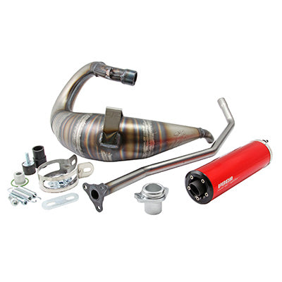 50 VOCA CROSS ROOKIE GEARBOX EXHAUST FOR DERBI 50 SENDA, SENDA DRD-APRILIA 50 RX, SX (HIGH PASSAGE - RED ALUMINUM SILENCER)