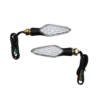 CLIGNOTANT MOTO AVOC HIRO 18 LEDS BASE ABS TRANSPARENT-NOIR (L 99mm - H 30mm - L 40mm) (HOMOLOGUE CE) (PAIRE)