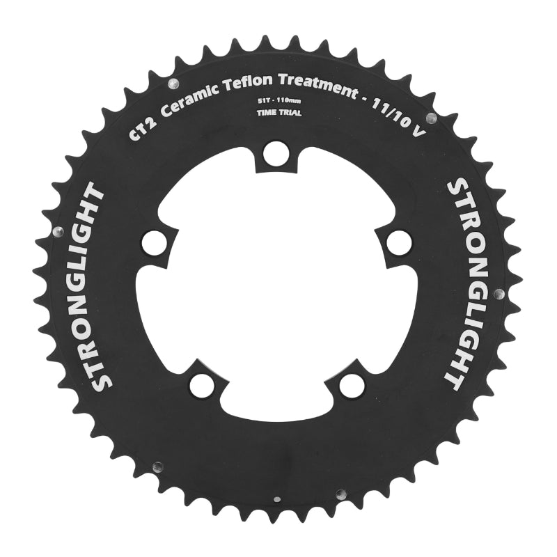 PLATEAU ROUTE 4BRA D.110 POUR SHIMANO DURA-ACE 9000 STRONGLIGHT 51DTS EXTERIEUR COMPATIBLE ULTEGRA 6800-105 5800 TIME TRIAL CLM NOIR CT2 11V.