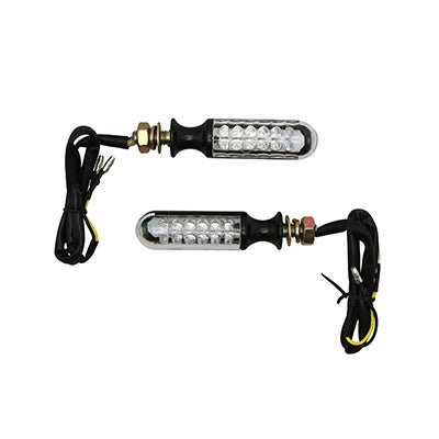 CLIGNOTANT MOTO AVOC ATAMI 12 LEDS BASE ABS TRANSPARENT-NOIR (L 73mm - H 20mm - L 20mm) (HOMOLOGUE ECE) (PAIRE)