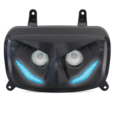 DOUBLE OPTIQUE SCOOT REPLAY RR8 POUR MBK 50 BOOSTER 2004+-YAMAHA 50 BWS 2004+ NOIR AVEC LEDS BLEU **