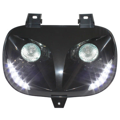 DOUBLE OPTIQUE SCOOT REPLAY RR8 POUR MBK 50 BOOSTER 1999+2003-YAMAHA 50 BWS 1999+2003 NOIR AVEC LEDS BLANCHES **