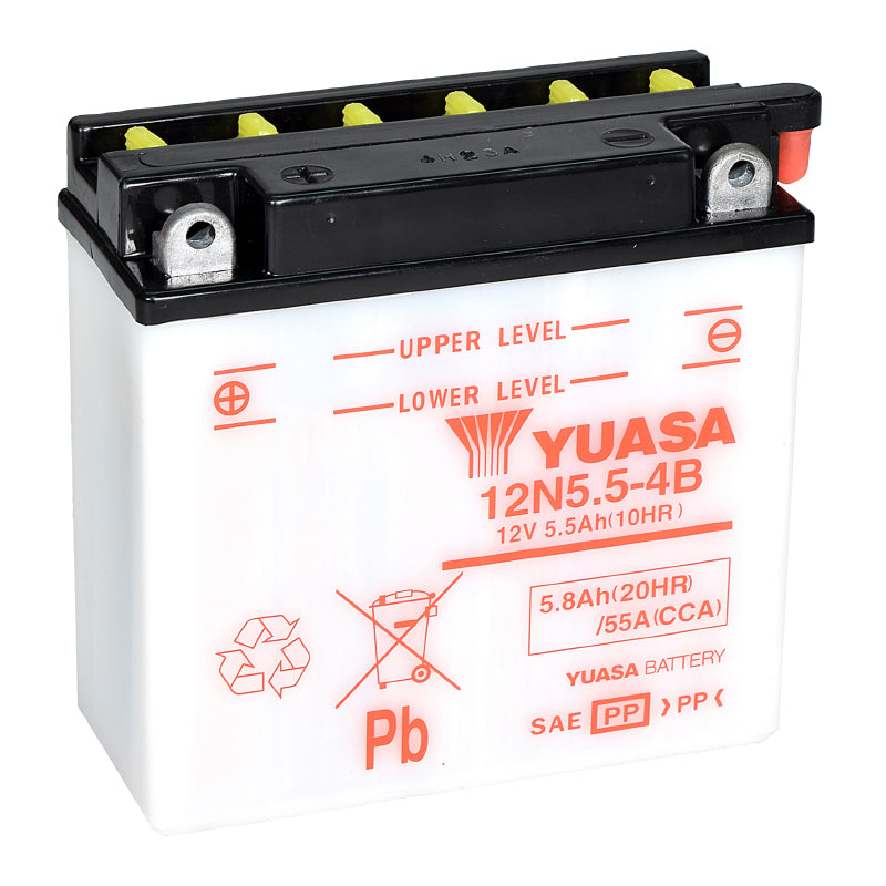 BATTERIE 12V  5,5 Ah 12N5.5-4B YUASA CONVENTIONNELLE AVEC ENTRETIEN  (Lg138xL61xH131mm)