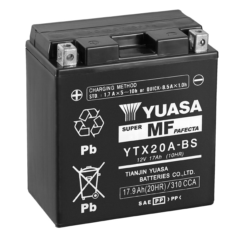 BATTERIE 12V 17 Ah YTX20A-BS YUASA MF SANS ENTRETIEN LIVREE AVEC PACK ACIDE  (Lg150xL87xH161mm)