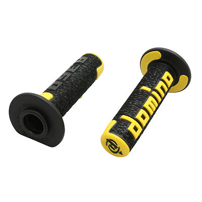 REVETEMENT POIGNEE DOMINO MOTO OFF ROAD A360 NOIR-JAUNE CLOSED END 120-123mm (PAIRE)