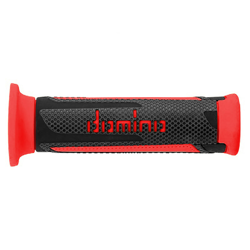 REVETEMENT POIGNEE DOMINO MOTO ON ROAD A350 GRIS ANTHRACITE-ROUGE OPEN END 120mm (PAIRE)