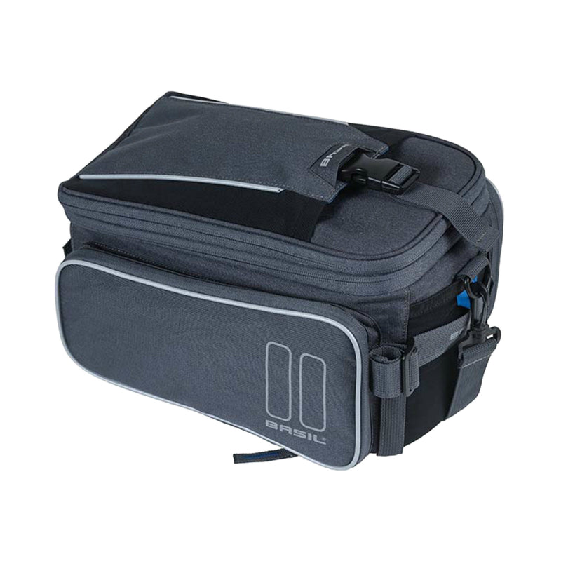 SACOCHE ARRIERE VELO TRUNKBAG BASIL GRIS AVEC SOUFFLET WATERPROOF EXTENSIBLE 7-12L FIXATION PORTE BAGAGE (L36x L26cmxH18cm) - COMPATIBLE SYSTEME MIK (FIXATION NON INCLUS)