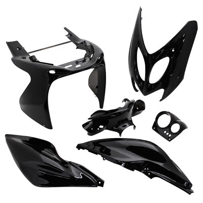 CARROSSERIE-CARENAGE SCOOT ADAPTABLE MBK 50 NITRO 1997+2012-YAMAHA 50 AEROX 1997+2012 NOIR BRILLANT (KIT 6 PIECES)  -P2R-