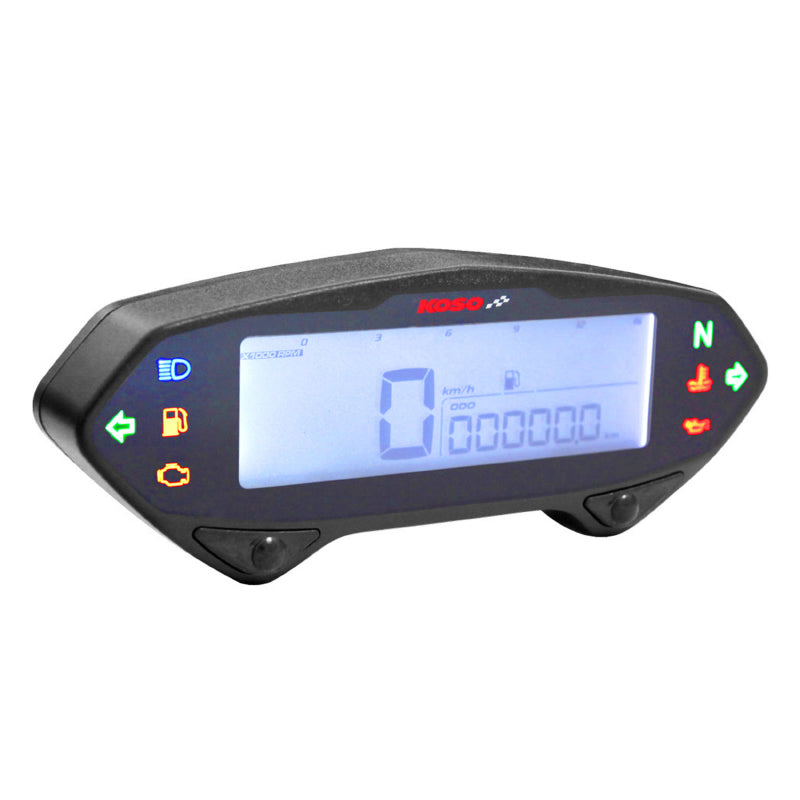 COMPTEUR-COMPTE TOURS KOSO DIGITAL DB-01RN BRANCHEMENT SUR BATTERIE (VITESSE, DISTANCE, REGIME MOTEUR, ESSENCE, CLIGNOTANTS)