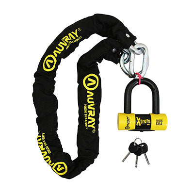 ANTIVOL A CHAINE AUVRAY X.LOCK 1.20M AVEC LASSO MAILLON DIAM 12 mm AVEC U XTREM MINI 52 x 65 mm (DIAM 16 mm) (U CLASSE SRA)