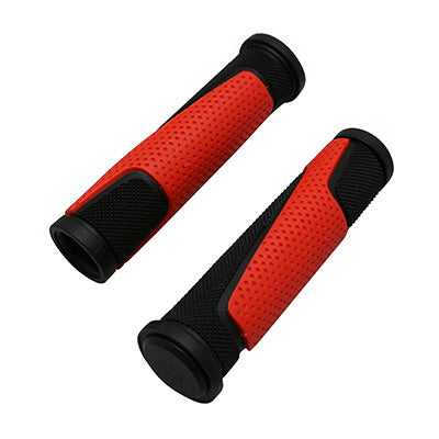 POIGNEE VTT PROGRIP 807 DOUBLE DENSITE OPEN END NOIR-ROUGE DIAM 28 125mm (LIVRE AVEC EMBOUTS) (PAIRE)