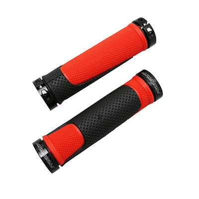 PROGRIP 997 DOUBLE DENSITY OPEN END MTB GRIP WITH LOCK ON BLACK-RED 130mm (COMPLETE WITH ENDS) (PAIR)