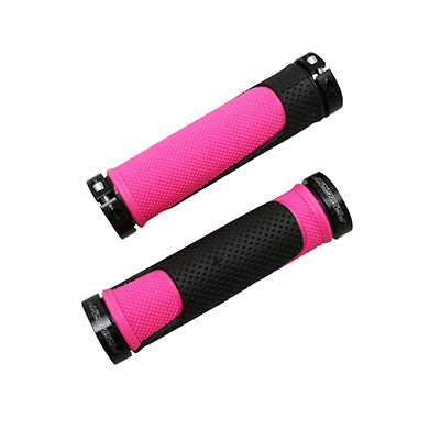 POIGNEE VTT PROGRIP 997 DOUBLE DENSITE OPEN END AVEC LOCK ON NOIR-FUCHSIA 130mm (LIVRE AVEC EMBOUTS) (PAIRE)