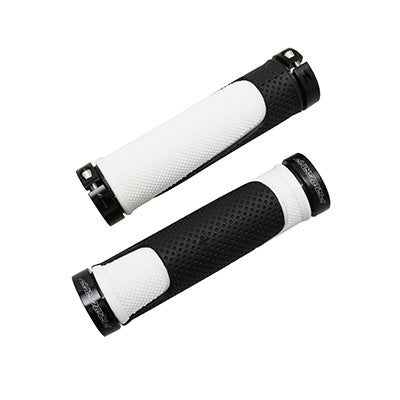 PROGRIP 997 DOUBLE DENSITY OPEN END MTB GRIP WITH LOCK ON BLACK-WHITE 130mm (COMPLETE WITH ENDS) (PAIR)