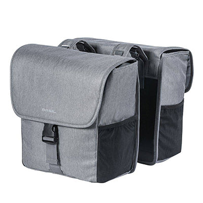 SACOCHE ARRIERE VELO DOUBLE BASIL GO 32L GRIS CLAIR FIXATION VELCROS SUR PORTE BAGAGE