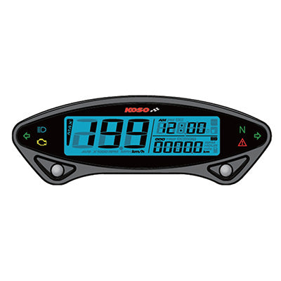 KOSO DIGITALE MULTIFUNCTIONELE METER EX-02S BATTERIJVERMOGEN (MIJLTELLER - URENTELLER - KLOK - SPANNINGSMETER - SPANNINGALERT) STRAATVERSIE