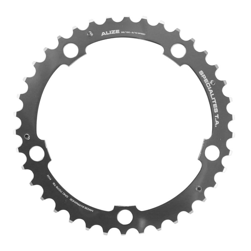 PLATEAU ROUTE 5BRA D.130 TA ALIZE TRIPLE 38DTS MILIEU ARGENT ALU 7075 TYPE SHIMANO 8-9-10V.