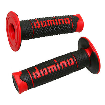 REVETEMENT POIGNEE DOMINO MOTO OFF ROAD A260 NOIR-ROUGE CLOSED END 120mm (PAIRE)