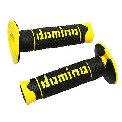 REVETEMENT POIGNEE DOMINO MOTO OFF ROAD A260 NOIR-JAUNE CLOSED END 120mm (PAIRE)