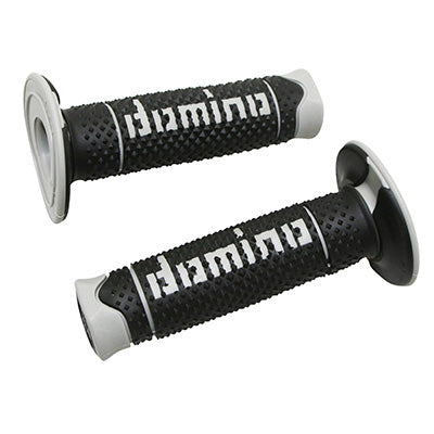 REVETEMENT POIGNEE DOMINO MOTO OFF ROAD A260 NOIR-GRIS CLOSED END 120mm (PAIRE)